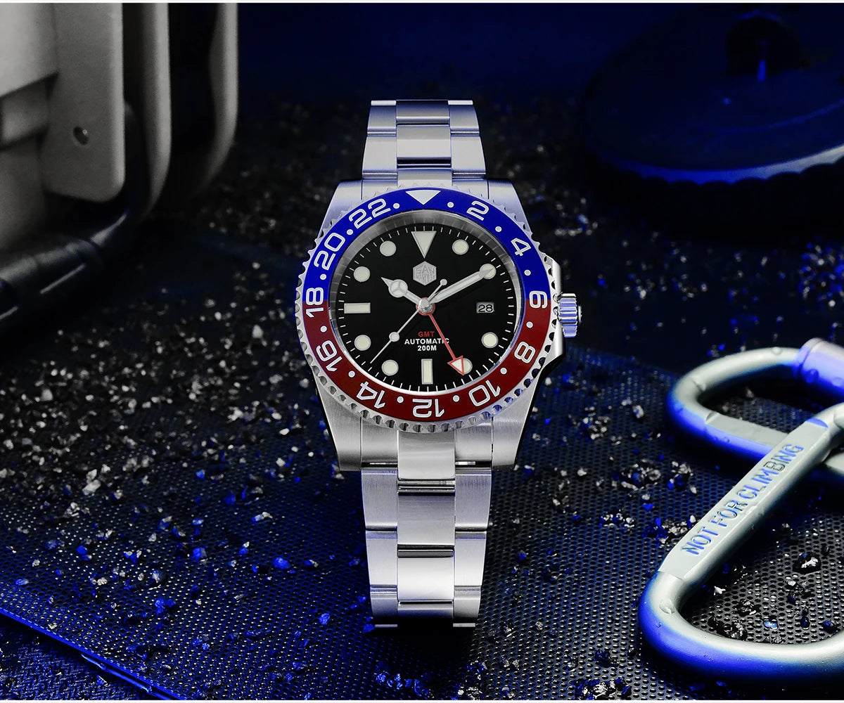 San Martin Luxury GMT Hangzhou 6460 Men's Automatic Mechanical Watch Business Sports Waterproof 200m Sapphire Full Luminous SN0016