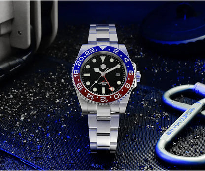 San Martin Luxury GMT Hangzhou 6460 Men's Automatic Mechanical Watch Business Sports Waterproof 200m Sapphire Full Luminous SN0016