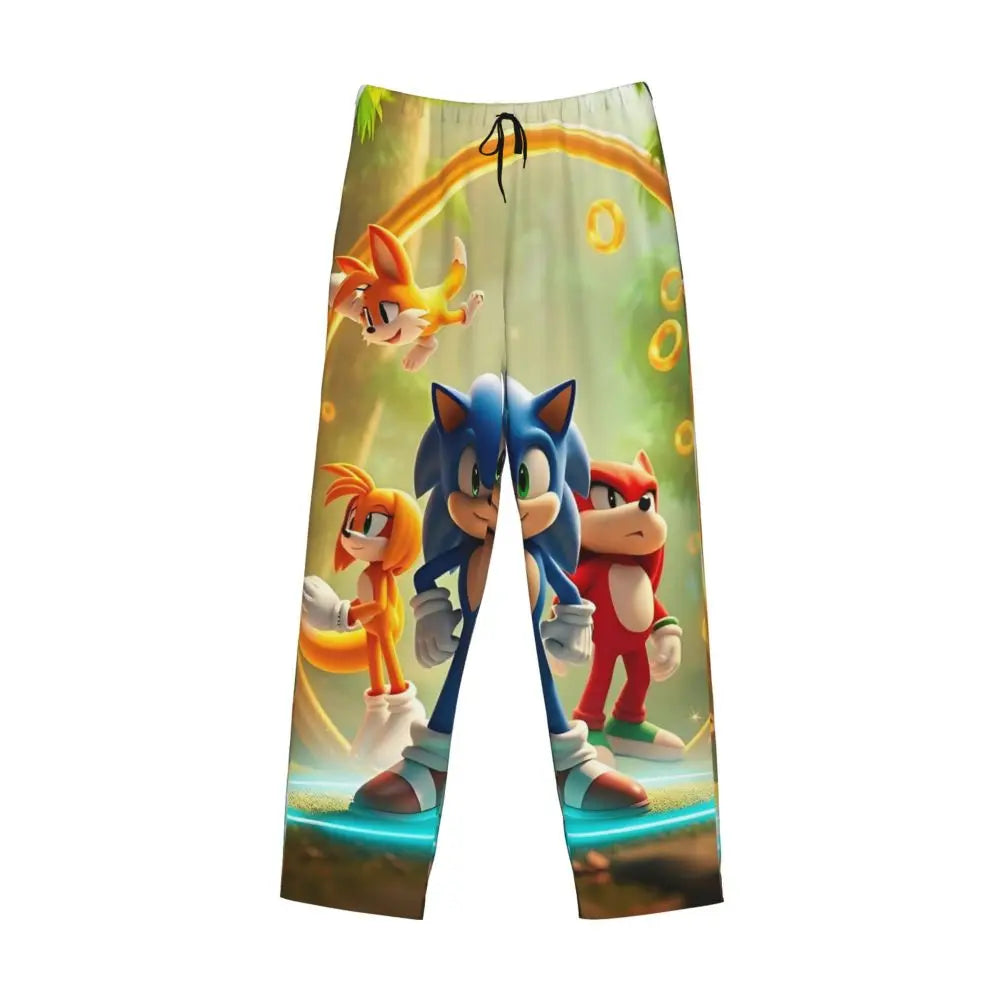 Custom Print Men's Soniced Pajama Pants Hedgehog Game Sleepwear Sleep Lounge Bottoms with Pockets