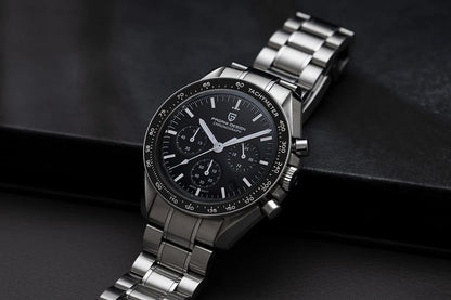„PAGANI DESIGN Moon“ laikrodis – prabangus vyriškas kvarcinis chronografas, sportinio stiliaus, safyro stiklas su antirefleksine danga, švytintis ekranas