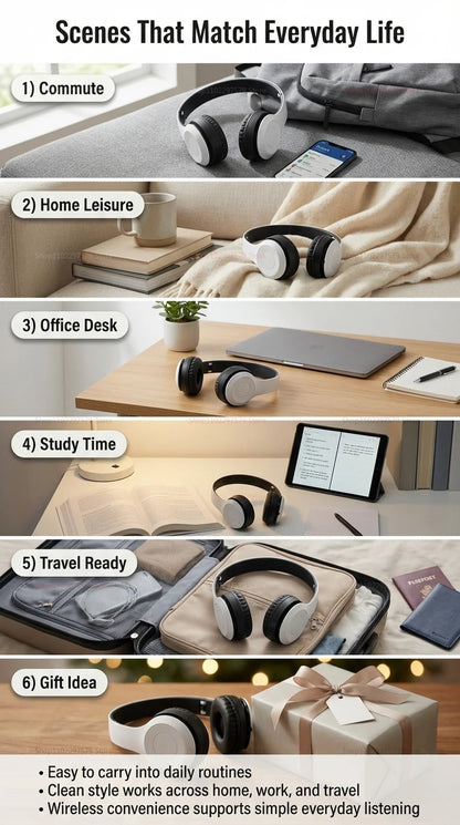High Fidelity Bluetooth Wireless Headset, Clear Stereo Sound Over Ear Headphones with Built-in HD Mic, Stable Connection