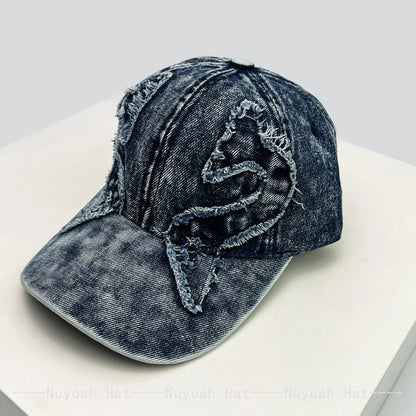 New Men Women Personal Embroidered Wing Double-edged Blade Baseball Hats Sunshade Distress Versatile Street Peaked Caps Fashion