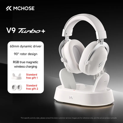Cuffie gaming wireless MCHOSE V9 Turbo 7.1 Surround Sound RGB Esports con driver da 60mm, microfono con cancellazione del rumore e base di ricarica