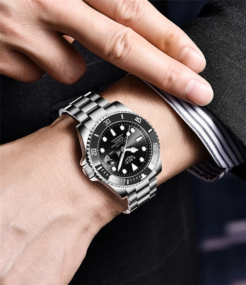 Luxus-Taucheruhr für Herren, Marke LIGE, wasserdicht bis 3 ATM, mit Datumsanzeige, sportliche Quarzuhr