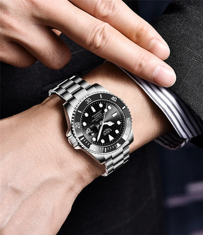 Luxus-Taucheruhr für Herren, Marke LIGE, wasserdicht bis 3 ATM, mit Datumsanzeige, sportliche Quarzuhr