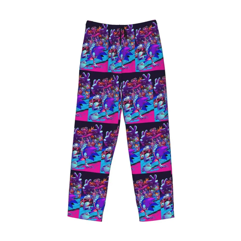 Custom Print Men's Soniced Pajama Pants Hedgehog Game Sleepwear Sleep Lounge Bottoms with Pockets
