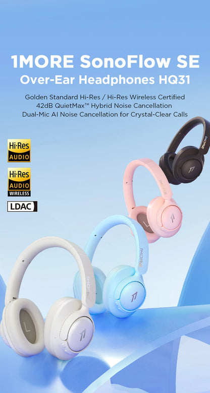 1MORE HQ31 Bluetooth Wireless Headphones with Active Noise Cancellation, Hi-Res Audio, LDAC, 42dB QuietMax ANC, 90H Battery Life Headset