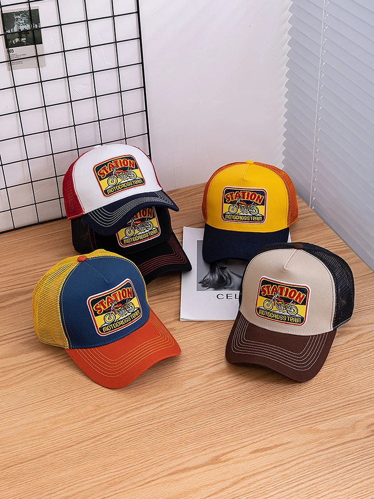 Unisex tinklinė „Trucker“ kepurė su klasikiniu motociklininko raštu, kvėpuojanti vasarinė beisbolo kepurė, gatvės stiliaus kepurė vyrams ir moterims
