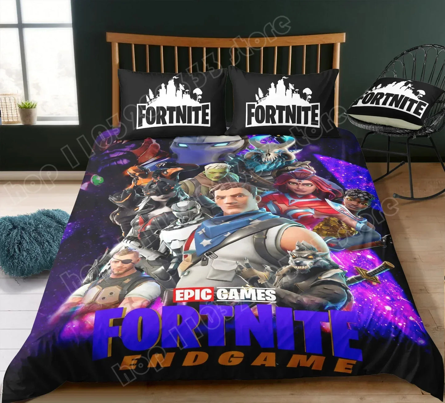 Fortnite-Bettwäsche-Set, Bettbezug, 3-teilig, 3D-bedruckte Schlafzimmer-Bettwäsche, Game-Anime-Cartoon-Kissenbezug, Zimmerdekoration, Geschenk