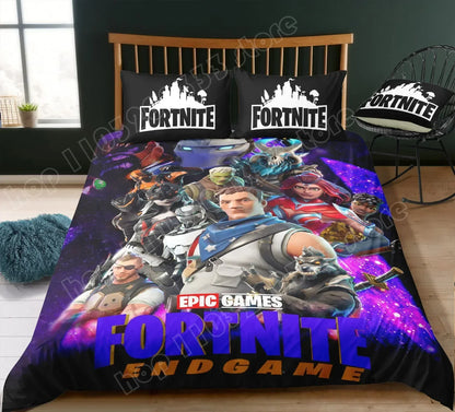 Fortnite-Bettwäsche-Set, Bettbezug, 3-teilig, 3D-bedruckte Schlafzimmer-Bettwäsche, Game-Anime-Cartoon-Kissenbezug, Zimmerdekoration, Geschenk