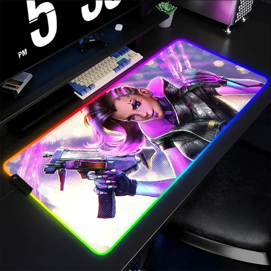 Tappetino mouse gaming, tappetino per tastiera Overwatch Sombra, tappetino da scrivania LED in gomma RGB, tappetino mouse gaming per notebook, kawaii