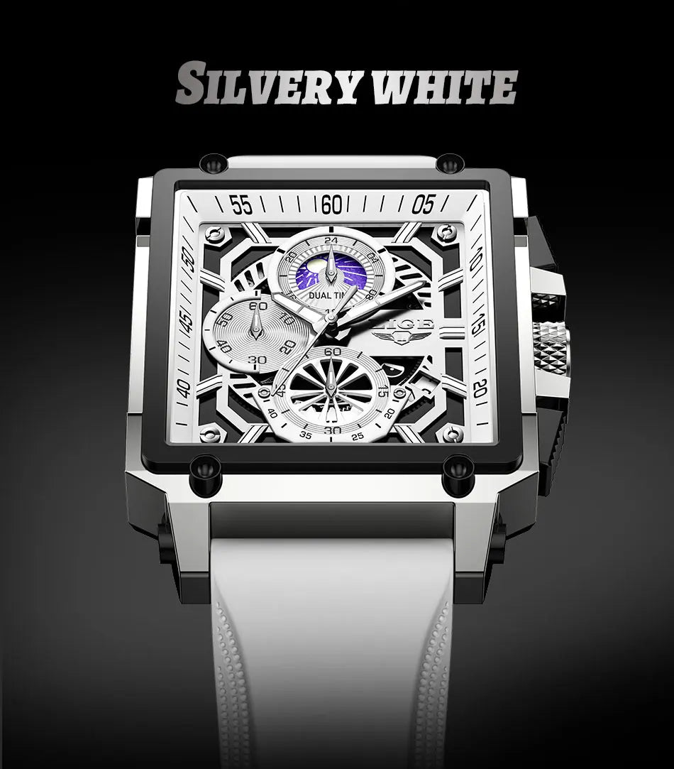 New LIGE Mens Watches Top Brand Luxury Hollow Square Sport Watch For Men Fashion Silicone Strap Waterproof Quartz WristWatch+Box