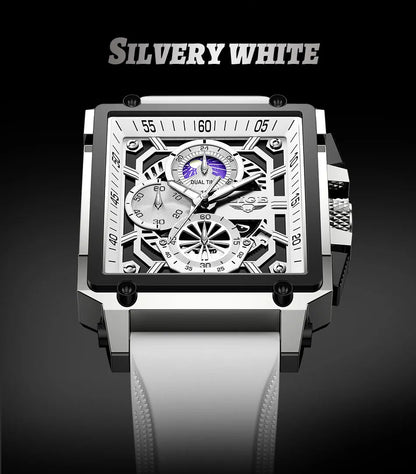 New LIGE Mens Watches Top Brand Luxury Hollow Square Sport Watch For Men Fashion Silicone Strap Waterproof Quartz WristWatch+Box