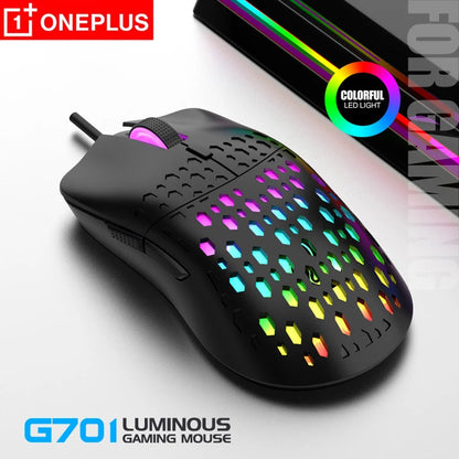 OnePlus G701 Wired 6 Keys Mouse Honeycomb Perforated Colorful Lighting Gaming And Office For Microsoft Windows Apple IOS System
