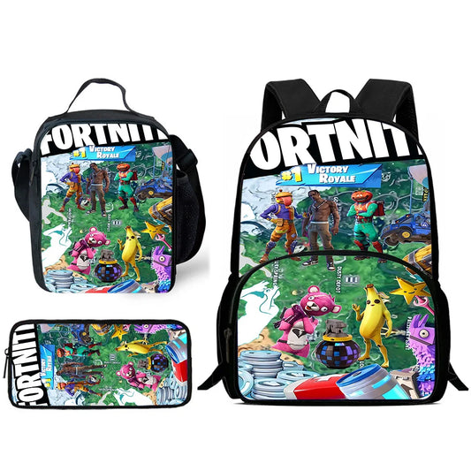 Hot Game Design Child Backpacks Lunch Bag Pencil Case Pupil Large Capacity School Bags For Boy Girl Best Gift F-FortniteS