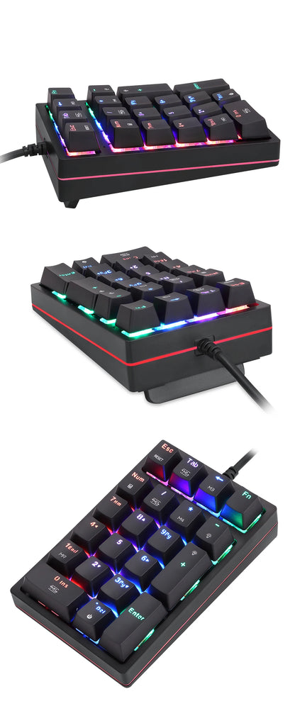 Motospeed K24 Macro Mechanical Numeric Keypad Wired 21 Keys RGB Backlight Numpad Gaming Keyboard Red Blue Switch For PC Notebook