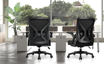 AUTHMIC Ergonomic Office Chair Mesh Back Lumbar Support Flip-Up Armrests Reclining Adjustable Height for Home Office Desk Work