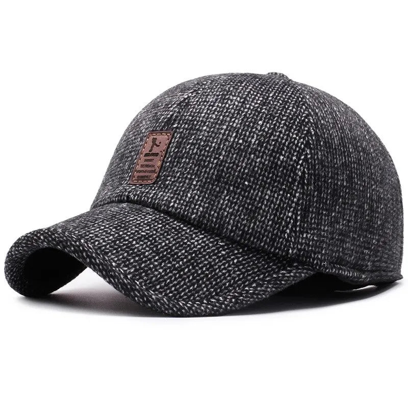 Baseball Cap Woolen Knitted Winter Ear Cover Baseball Cap Men Thicken Warm Hats with Earflaps Sport Golf Hats Snapback