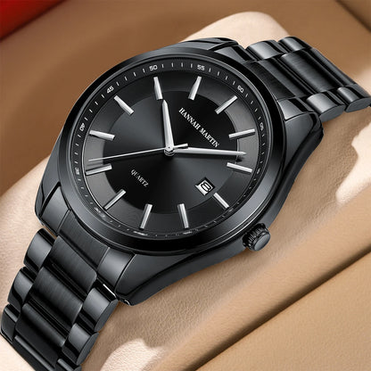 Reloj de cuarzo HANNAH MARTIN, 40 mm, para hombre, correa de acero inoxidable negro, resistente al agua hasta 3 bares, estilo deportivo-elegante