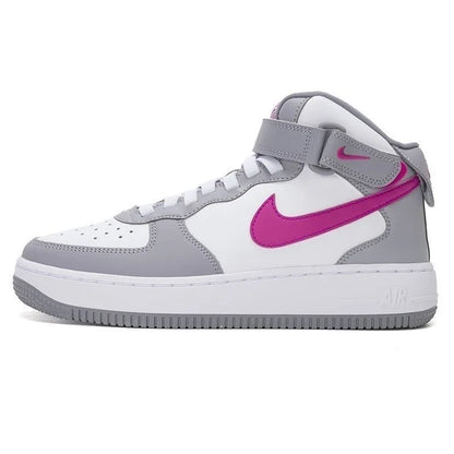Nike Air Force 1 Mid EasyOn, chaussure de ville confortable et polyvalente, modèle à lacets, tige haute, couleur gris ciment et rose vif, unisexe, FN1193-003.