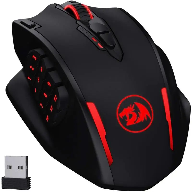 Redragon M913 Gaming-Maus, 16000 DPI, kabelgebunden und kabellos 2.4Ghz, optisch, RGB, 16 programmierbare Tasten, Schwarz/Weiß
