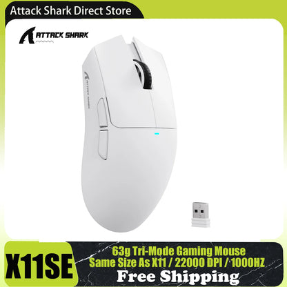 Mouse gaming wireless ATTACK SHARK X11SE, tri-mode, superleggero 63g con sensore PAW3311, 22000 DPI, batteria 300mAh, doppio driver