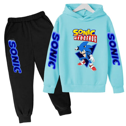 Kids Supersonic Clothing Jogging Blue Sweatshirt Top Coat+Pants Two-piece set Hoodie Boys Girls3-12Yrs Clothes Casual Sports Set