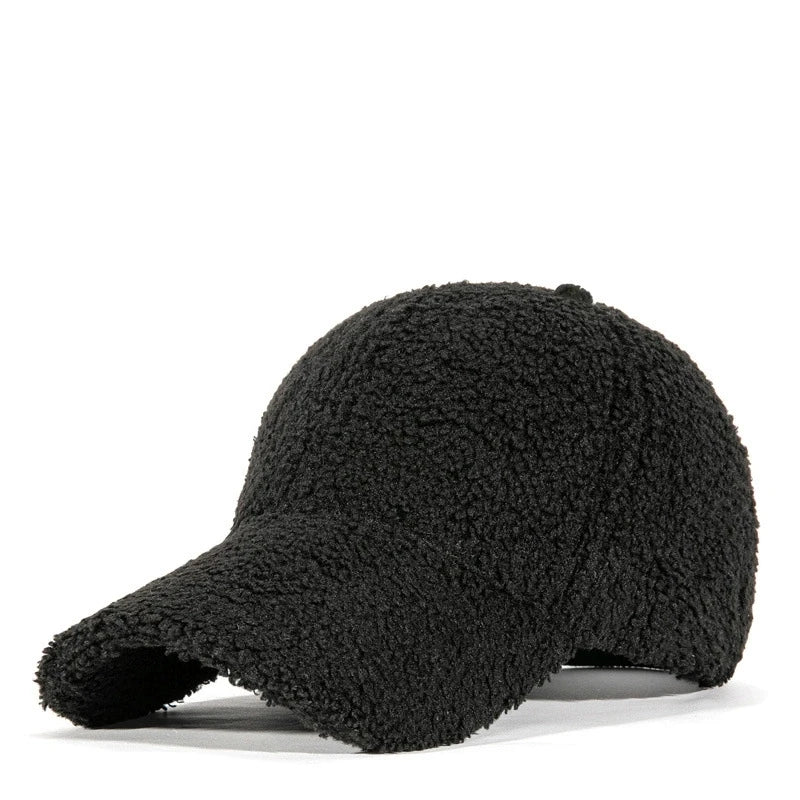 Winter Solid Color M-Label Lamb Wool Baseball Cap for Women, Outdoor Warm Casual Fashion Versatile Plush Duckbill Cap