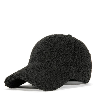 Winter Solid Color M-Label Lamb Wool Baseball Cap for Women, Outdoor Warm Casual Fashion Versatile Plush Duckbill Cap