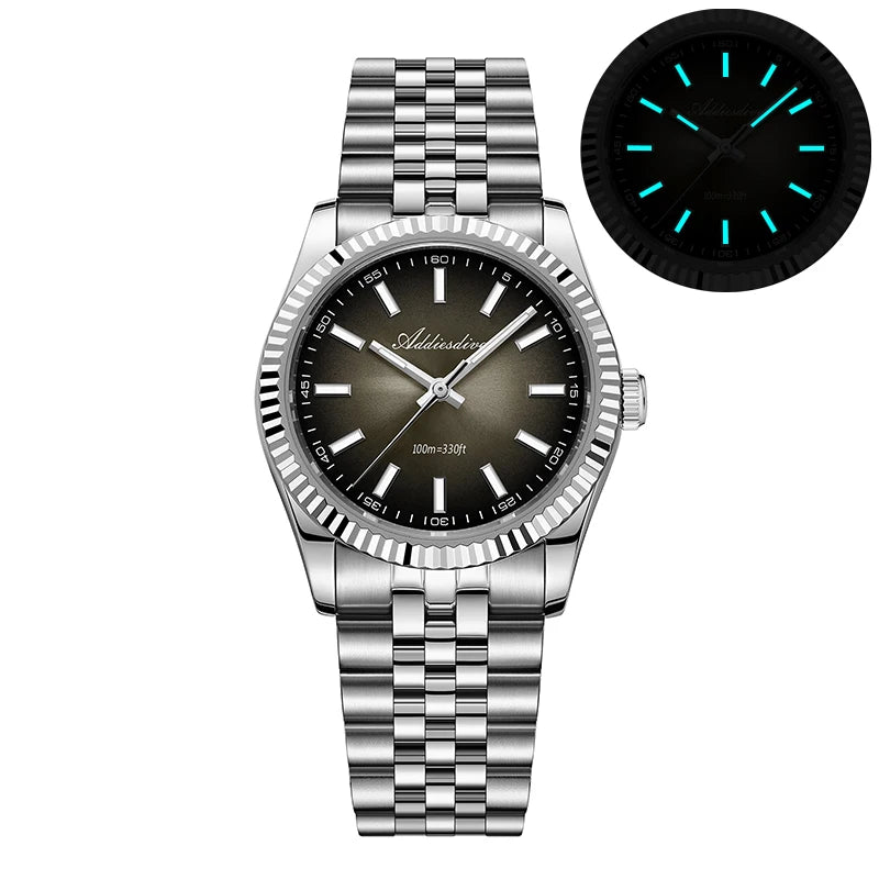 Relógio masculino novo ADDIESDIVE AD2073, vidro de safira, 36mm, VH31, quartz, efeito sunburst, 10Bar, impermeável para mergulho, luminoso