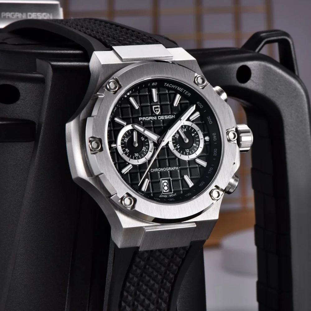 PAGANI DESIGN PD-YS032 Herren-Quarzuhr 44mm Japan VK64 Uhrwerk Edelstahlgehäuse Kautschukarmband Saphirglas 100M wasserdicht