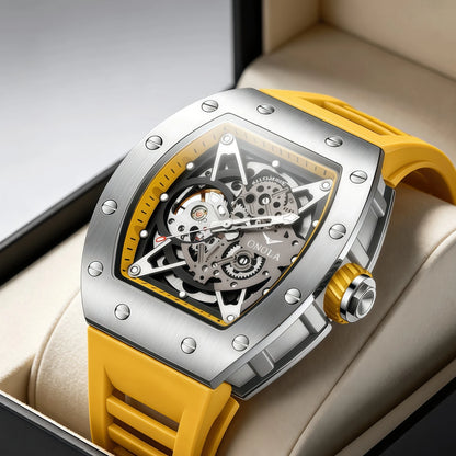 ONOLA Luxury Automatic Watch Men Fashion Hollow Silicone Waterproof Mechanical Watch Men Military Sports Watch Clock
