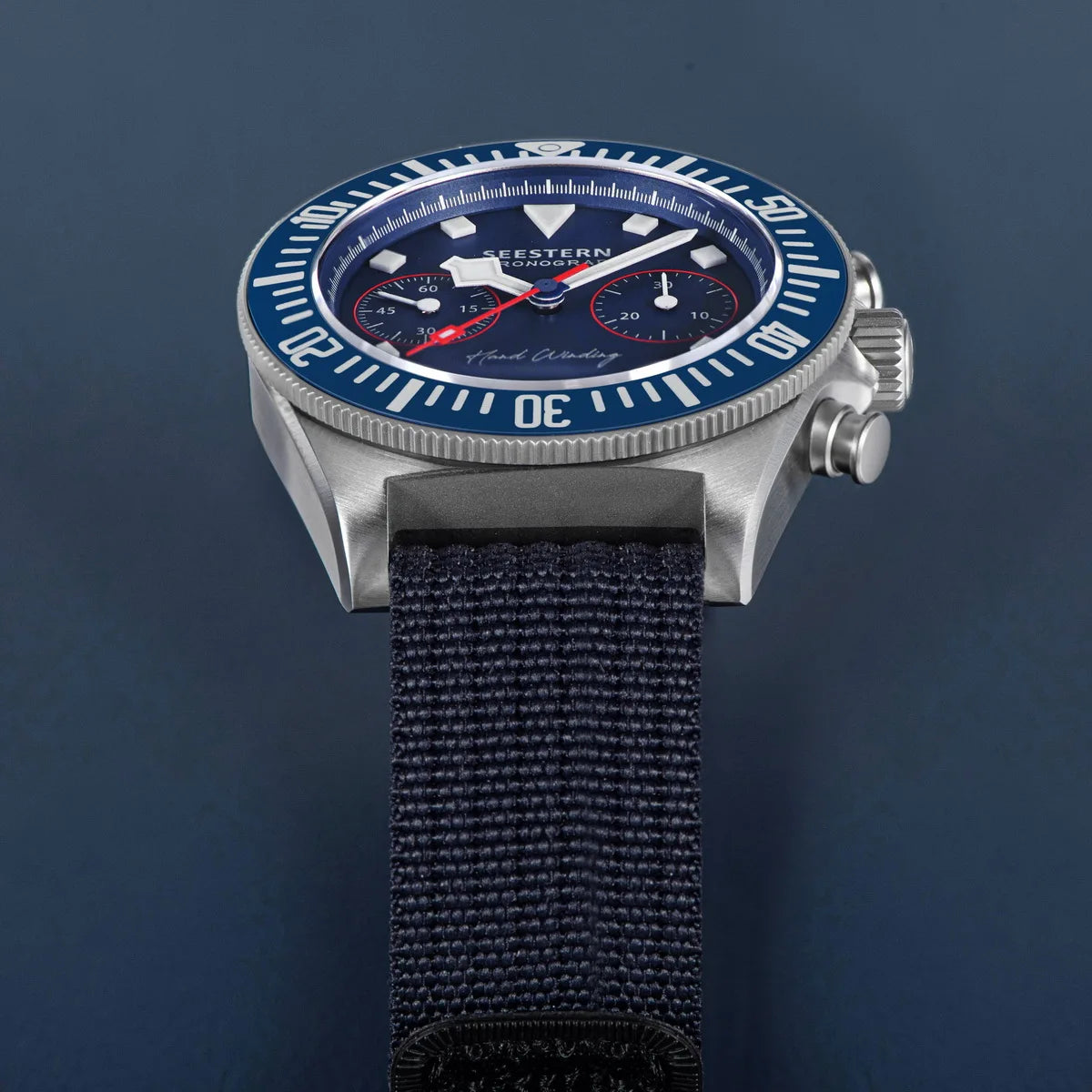 SEESTERN Chronograph Herren-Mechanikuhr Tianjin ST1901 Uhrwerk Saphirglas-Armbanduhr mit Nylon-Klettarmband, Leuchtzeigern und Skelettdesign