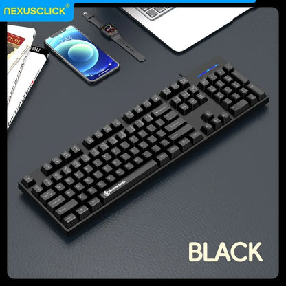 NexusClick kabelloses Gaming- und Office-Tastatur-Maus-Set, intelligente Energiesparfunktion, Full Size, 104 Tasten, 1600DPI einstellbar, USB für Laptop und PC