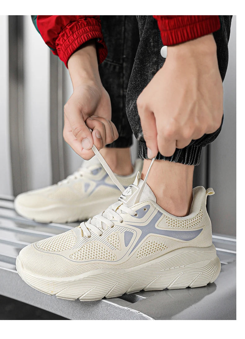 Fashion Platform Men's Running Shoes Trendy Casual Knit Breathable Orange Sneakers Men Outdoor Sports Non-slip Jogging Shoes Man
