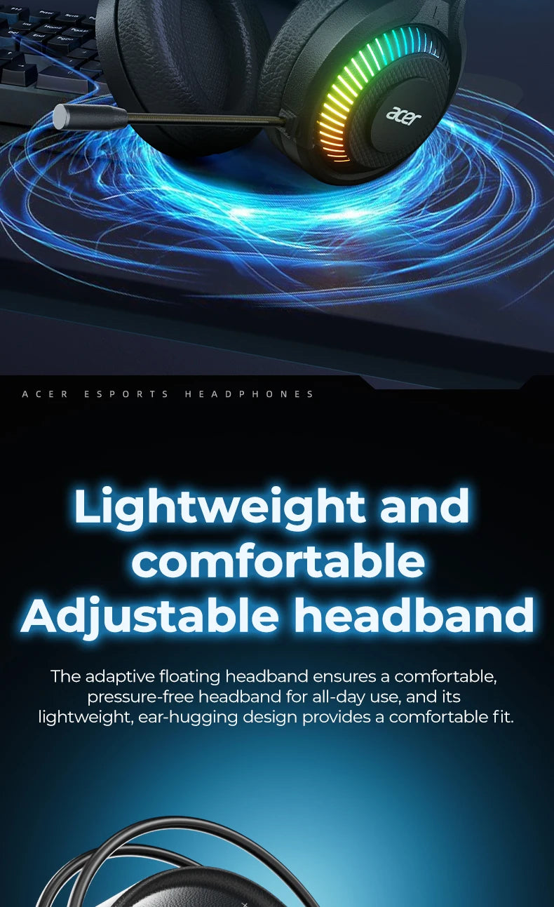 Auricolari gaming cablati RGB con microfono – Cuffie gaming con suono surround a bassa latenza, illuminazione RGB d’effetto, isolamento acustico e vestibilità confortevole