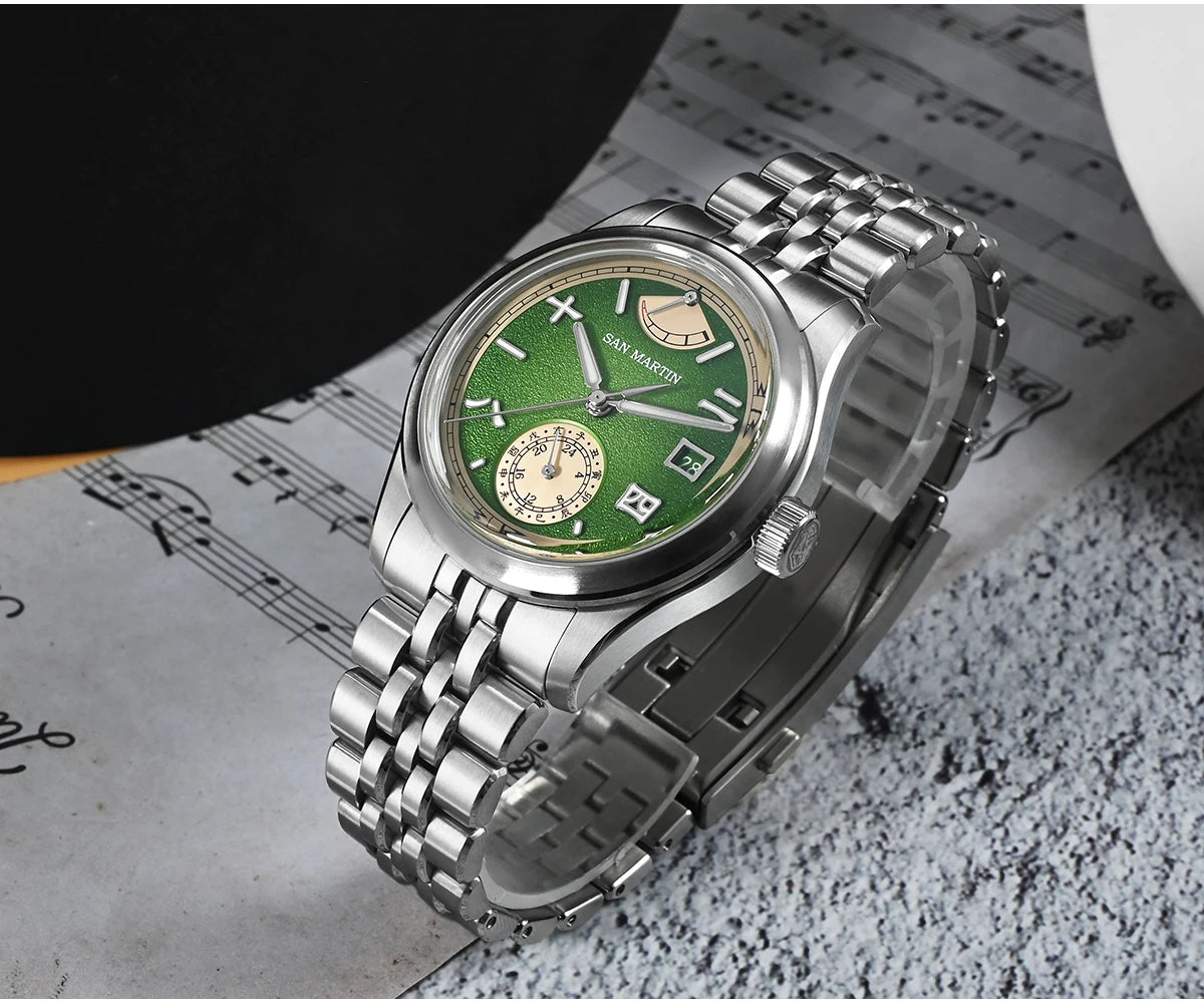 San Martin 39mm Miyota 9132 Power Reserve Display Men's Luxury Sport Watch Automatic Mechanical Waterproof Original Design SN0144