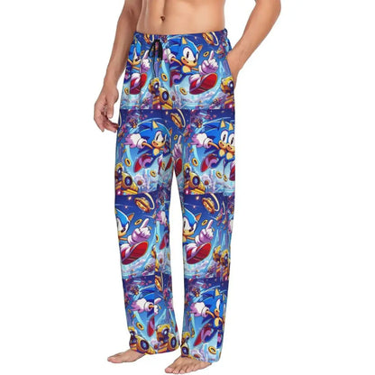 Custom Print Men's Soniced Pajama Pants Hedgehog Game Sleepwear Sleep Lounge Bottoms with Pockets