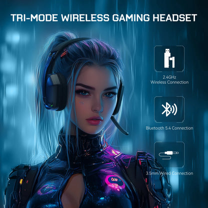 Auriculares gaming inalámbricos trimodo EKSA G19BT – Bluetooth 5.4, auriculares gaming 2.4GHz de baja latencia con micrófono para PC, PS5, Xbox