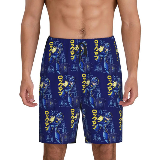 Custom Megaman Video Game Mega Man Short Pajama Pants Men Sleepwear Sleep Lounge Bottom Shorts Sleeping Pants