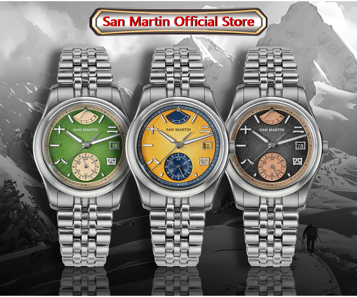 San Martin 39mm Miyota 9132 Power Reserve Display Men's Luxury Sport Watch Automatic Mechanical Waterproof Original Design SN0144