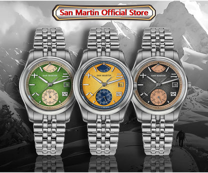 San Martin 39mm Miyota 9132 Power Reserve Display Men's Luxury Sport Watch Automatic Mechanical Waterproof Original Design SN0144