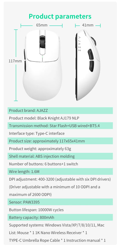 AJAZZ AJ179 NL Wireless Mouse Star Flash Version 3Mode Low Latency Long Battery Life Lightweight Customized Office Gaming Mouse