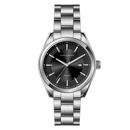 Reloj de cuarzo HANNAH MARTIN, 40 mm, para hombre, correa de acero inoxidable negro, resistente al agua hasta 3 bares, estilo deportivo-elegante