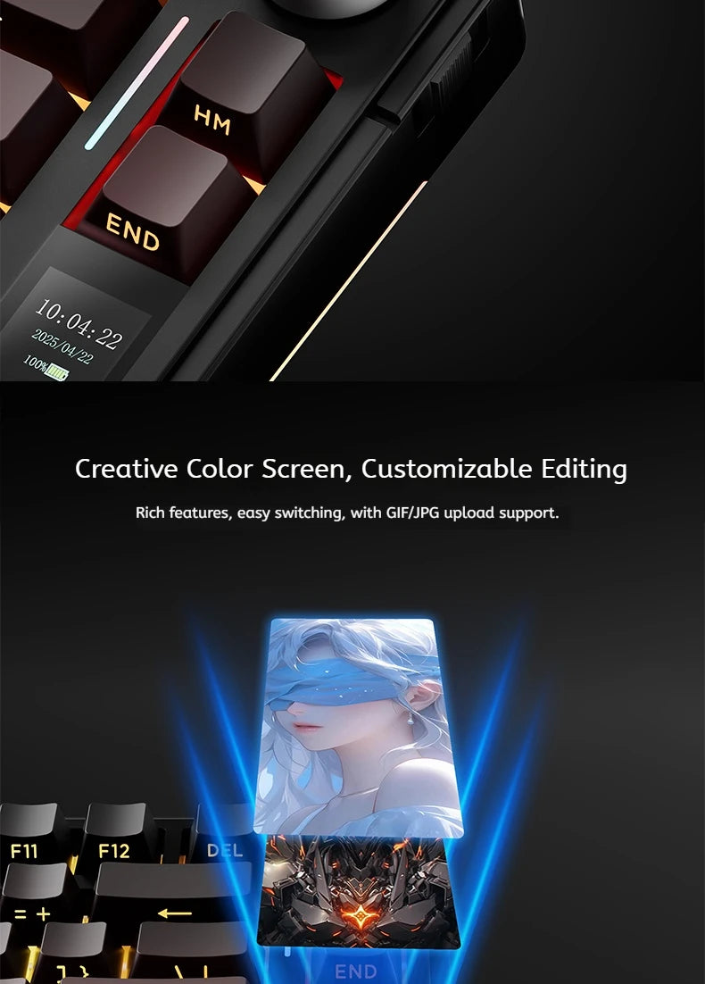 Tastiera meccanica AULA S75 PRO 75% layout personalizzato, retroilluminazione RGB, wireless Bluetooth, tastiera da gaming con schermo e manopola