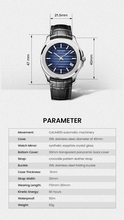 AGELOCER Original Baikal Watch Men's Luxury Gold Watch Big Calendar Business Automatic Mechanical Watch Birthday Gift