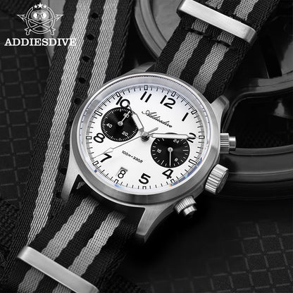 ADDIESDIVE 2025 New Panda Eye Men's Watches Retro Luxury VK64 Quartz Watch Sport Chronograph 100M Waterproof Luminous