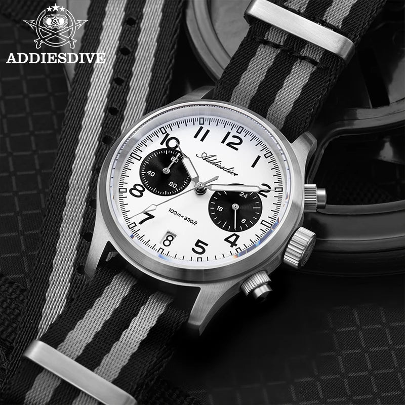 ADDIESDIVE 2025 neue Panda Eye Herrenuhr, Retro-Luxus, VK64 Quarzuhr für Herren, Sport-Chronograph, 100M wasserdicht, leuchtend