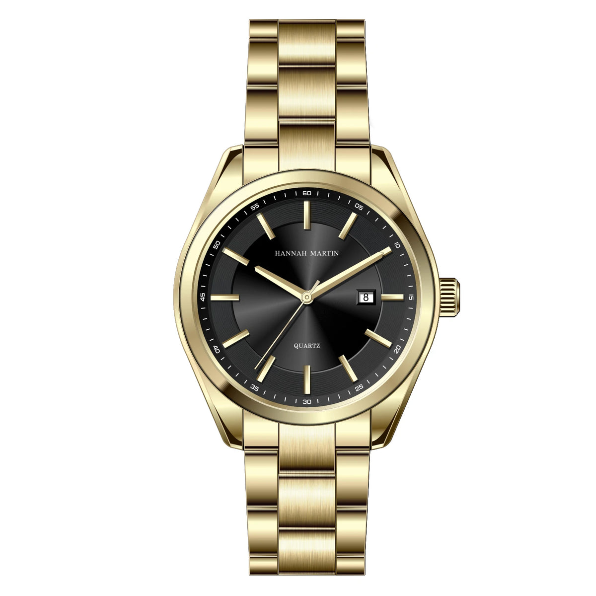 Reloj de cuarzo HANNAH MARTIN, 40 mm, para hombre, correa de acero inoxidable negro, resistente al agua hasta 3 bares, estilo deportivo-elegante