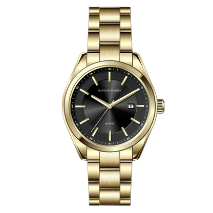 Reloj de cuarzo HANNAH MARTIN, 40 mm, para hombre, correa de acero inoxidable negro, resistente al agua hasta 3 bares, estilo deportivo-elegante